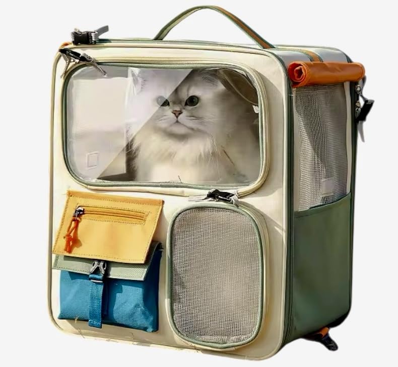 Tristan Home Pet Carrier Backpack with Ventilation Windows, Multiple Storage Pockets, 42x37x27cm, Large, Weight Limit 25lbs, Multicoloured