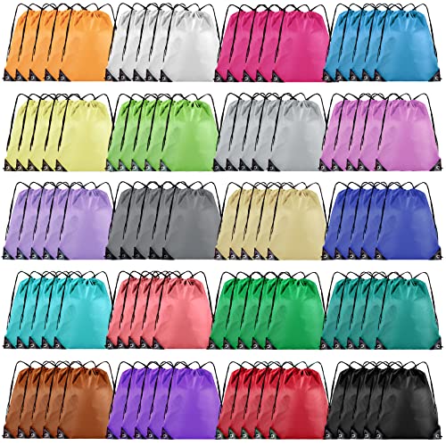 Grneric Drawstring Backpack Bulk 100Pcs Cinch Bag, Polyester Drawstring Bags for Gym Beach Sports Short Trip Party (20 Colors) - color: 20 Color