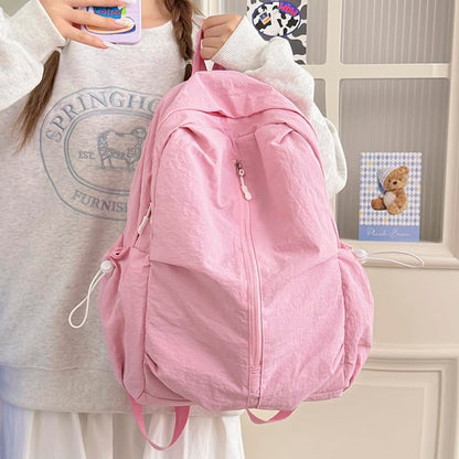 Women Solid Color Backpack Large Capacity Multi Pockets Daypack with Compartments Cute Lightweight Backpacks - color: Pink