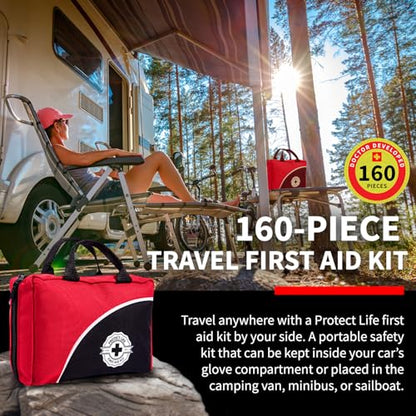 Protect Life Survival First Aid Kit for Home/Business, Camping Survival Kits | Mini Travel First Aid Kit | Camping Equipment | Small Kits for Car | Outdoor Emergency Survivals Pack - 160pcs - size: 160 Pieces Kit