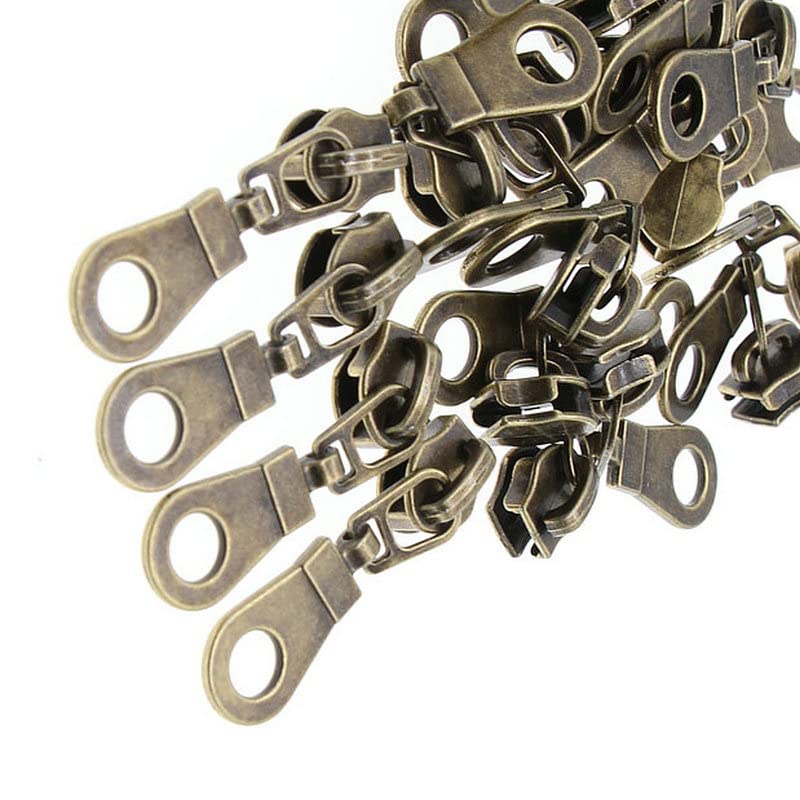 #5 Antique Brass Metallic Nylon Coil Zippers by The Yard Bulk Beige Tape 10 Yards with 25Pcs Pulls for DIY Sewing Craft Bags YIGUANXIN - color: Beige-Brass