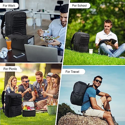 BERTASCHE Lunch Backpack, Laptop Backpack 15.6 inch Work Backpack w/Insulated Cooler Lunch box for Men Women, Tactical Casual Daypack for Commuter Picnic College,Black - size: 15.6 inch-Lunch Box