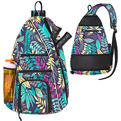 Pickleball Bag - Pickleball Bags for Women Men - Pickleball Backpack - Travel Pickleball Paddle Case, Pickle Ball Bag for Pickleball Paddle Tennis Racket, Protable Pickleball Sling Bag - color: Green Leaf