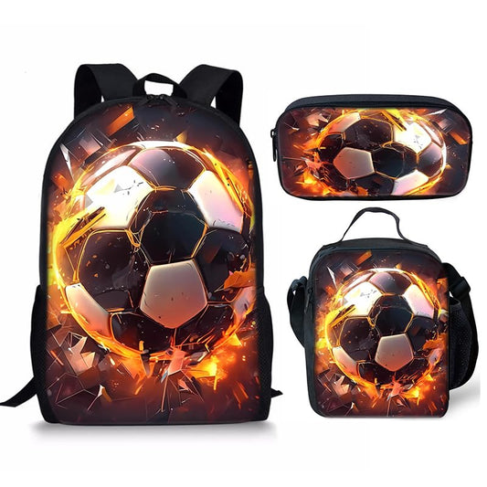 3PCS Soccer Backpack Set, 16" Lightweight Football Daypack, Soccer Ball Print Casual Laptop Backpack for Travel Camping Work (style-6) - color: Style-6