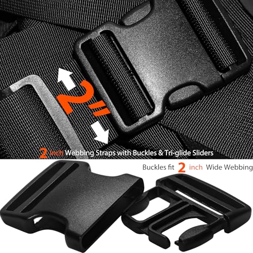 2" Straps and Buckles Set: 6 yard Nylon Webbing 2 inch (50 mm) Wide, 4 pack Side Release Buckle, 8 pcs Tri-Glide Sliders, Plastic Clip Quick Fasteners Replacement Heavy Duty Dual Adjustable No Sew - size: 2" x 6 yd Strap + 4 pack Buckles