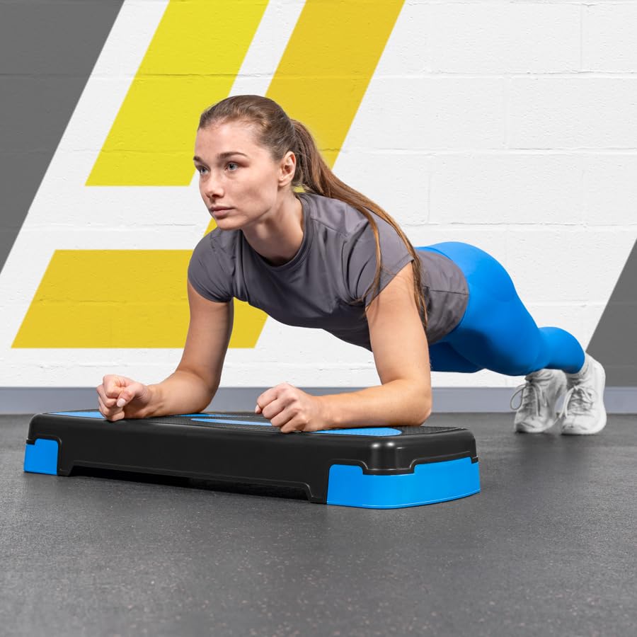METIS Fitness/Exercise Step – Adjustable Height Levels (4in, 6in & 8in) | Aerobic Step - Home Gym Equipment | Step Up Box For Exercise | [2 Color Options] - color: Black/Blue