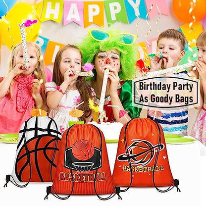 Grneric 18 Pcs Basketball Party Favor Bags Drawstring Bags Bulk Candy Goodie Bag Basketball Themed Presents for Sports Teams - color: Basketball