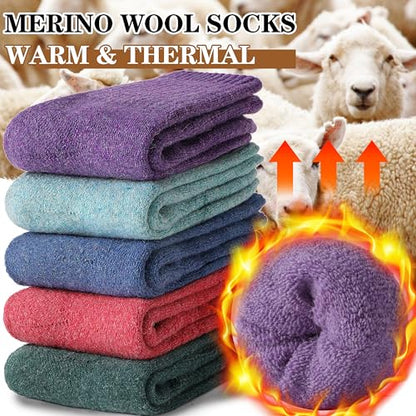 MOGGEI 5 Pairs Womens Merino Wool Socks Hiking Warm Winter Thick Thermal Crew Cozy Cabin Ladies Gift Comfy Boot Work Socks - color: Purple/Blue/Red/Green