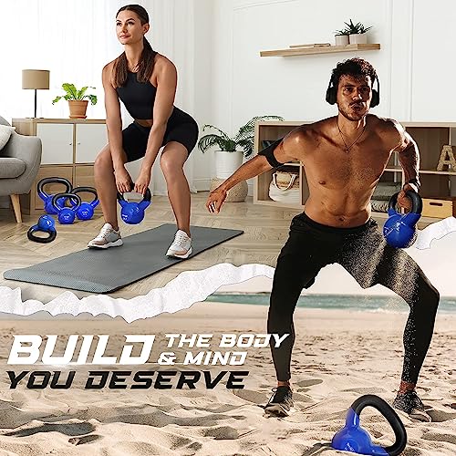 Yes4All Kettlebell, 5-100 LB Vinyl Coated Cast Iron Strength Training Kettlebells for Home Gym Exercises, Fitness, Full Body Workout Equipment, Push Ups, and Grip Strength - color: C. 15LB - Dark Blue, style: Vinyl Coated