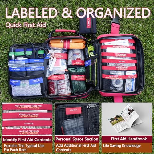 Advanced First Aid Kit, Comprehensive Trauma First Aid Kits with Labelled Compartments for Cars, Home, Office, Backpacking, Camping, Traveling, and Cycling -Upgrade 324 Piece - size: Max Kit