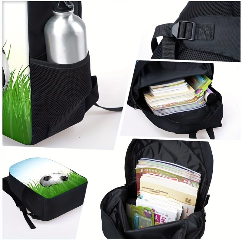 3PCS Soccer Backpack Set, 16" Lightweight Football Daypack, Soccer Ball Print Casual Laptop Backpack for Travel Camping Work (style-12) - color: Style-12