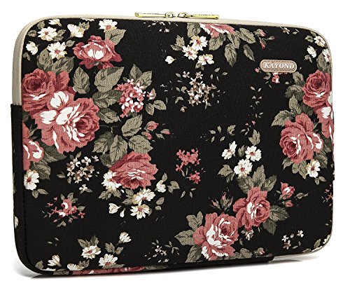 kayond Water-Resistant Canvas 14.1 Inch Laptop Sleeve-Black C Rose - color: Black C Rose, size: 14-14.1 inch