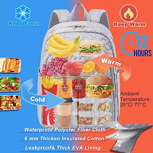 Weitars Lunch Backpack For Women Men,20L Cooler Backpack Insulated Lunch Bag For Women With Side Pockets Waterproof,Meal Prep Backpack,Adult Backpack Cooler For Lunch Picnic Hiking Camping Beach - color: Gray