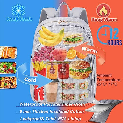 Weitars Lunch Backpack For Women Men,20L Cooler Backpack Insulated Lunch Bag For Women With Side Pockets Waterproof,Meal Prep Backpack,Adult Backpack Cooler For Lunch Picnic Hiking Camping Beach - color: Gray