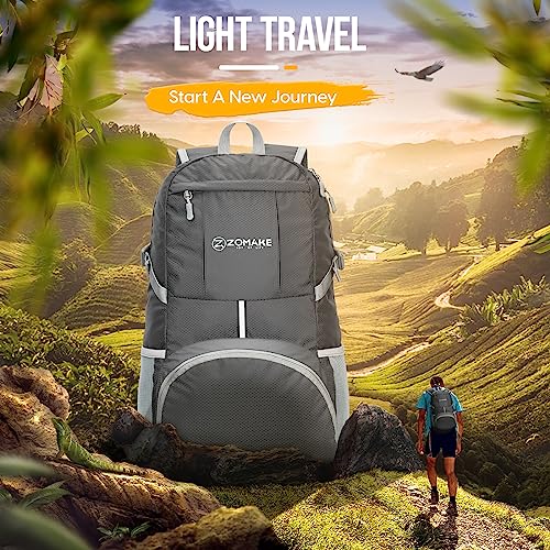 ZOMAKE Lightweight Packable Backpack 35L, Water Resistant Foldable Day Pack - color: C-medium Grey
