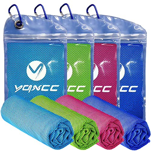 YQXCC 4 Pack Cooling Towels (47"x12"), Ice Cool Neck Towel, Soft Breathable Microfiber for Yoga, Golf, Gym, Running, Camping & Hot Weather - color: Light Blue/Dark Blue/Rose Red/Green