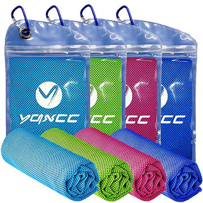 YQXCC 4 Pack Cooling Towels (47"x12"), Ice Cool Neck Towel, Soft Breathable Microfiber for Yoga, Golf, Gym, Running, Camping & Hot Weather - color: Light Blue/Dark Blue/Rose Red/Green