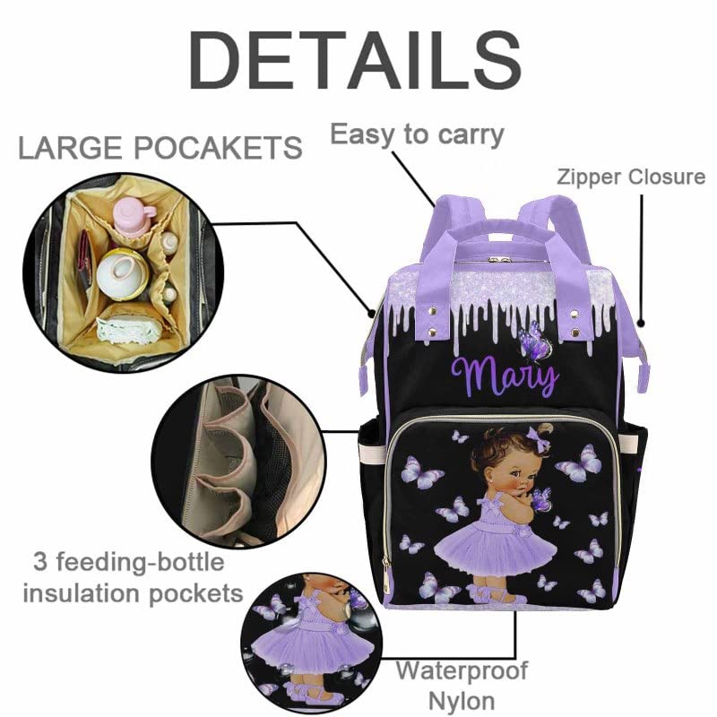 Artsadd Custom Name Diaper Bag Backpack, Personalized Butterfly Baby Girl Mommy Nursing Bags Multifunction Waterproof Large Nappy Knapsack for Mom Gifts - color: Blue