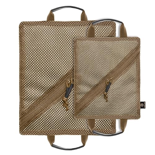 PETAC GEAR Tactical Storage Mesh Pouch Set,Insert Modular Utility Admin Pockets,Travel Organizer EDC Bag - color: Coyote Brown