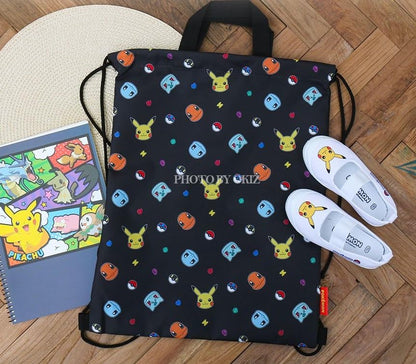 Pikachu Drawstring Backpack Gym Sackpack Travel Bag Multi Purpose Bag (Black) - color: Black