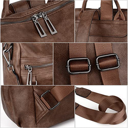 UTO Women Backpack Purse Leather Vegan Ladies Fashion Designer Rucksack Convertible Travel Shoulder Bag with Tassel - color: 01226 Coffee, size: Large
