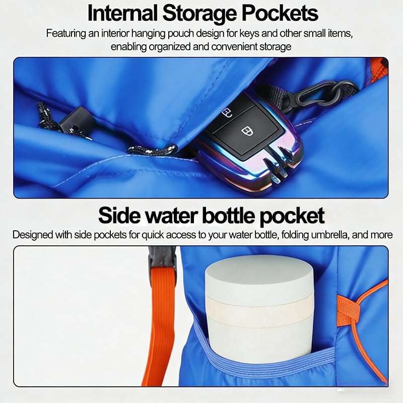 Foldable Hiking Backpack with Waterproof Front Zipper Pocket, Lightweight Hydration Backpack, Water Pack for Day Hiking Commuting, Cycling Rave for Men Women, Blue