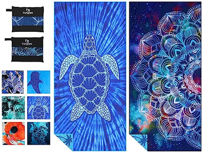 Yongoes 2 Pack Microfiber Lightweight Thin Beach Towel Sand Free Quick Dry Super Absorbent Large Towels for Swimming Pool Yoga Gym Travel Vacation Beach Accessories Essentials Turtle Mandala - color: 2 Pack Turtle Mandala