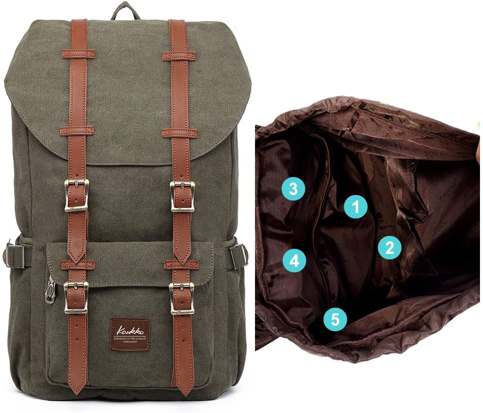 KAUKKO Travel Laptop Backpack, Outdoor Rucksack, Causal Backpack Fits 15.6"(Canvas Green2pc) - color: Canvas Green(2pcs), size: Large