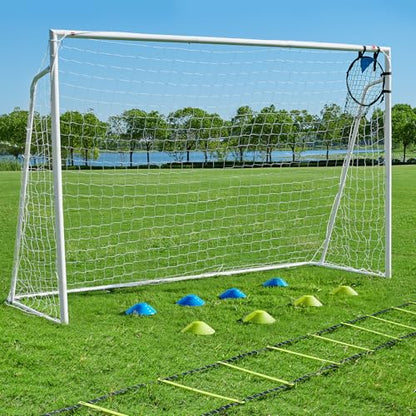 Soccer Goals for Backyard Soccer Goal 12x6 Big 10x6.5 8x6 6x4FT Soccer Goals for Youth Adults and Kids Large Metal 2" Goal Post with Agility Ladder and Target Net Soccer Cones Practice Equipment - style: 8×6 FT