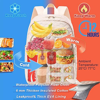 Weitars Lunch Backpack For Women Men,20L Cooler Backpack Insulated Lunch Bag For Women With Side Pockets Waterproof,Meal Prep Backpack,Adult Backpack Cooler For Lunch Picnic Hiking Camping Beach - color: Beige