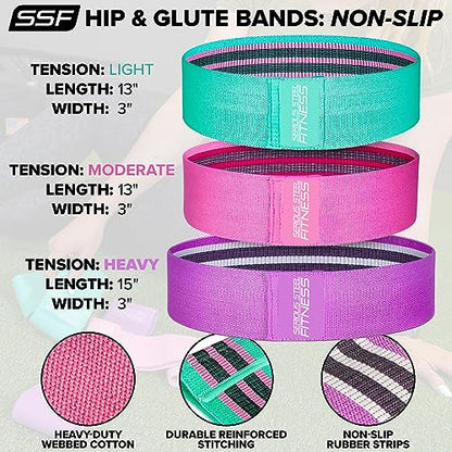 Serious Steel Fitness Hip and Glute Activation Band | Squat & Deadlift Warm-up Band for Hips and Glutes - color: Non-Slip Three Pack (Green-Light, Pink-Medium, Purple-Heavy)