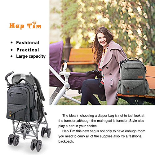 Hap Tim Multi-function Large Baby Diaper Bag Backpack with Stroller Straps, Insulated Bottle Pockets, Changing Pad (Dark Gray-5284) - color: Dark Gray