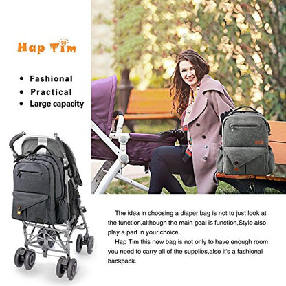 Hap Tim Multi-function Large Baby Diaper Bag Backpack with Stroller Straps, Insulated Bottle Pockets, Changing Pad (Dark Gray-5284) - color: Dark Gray