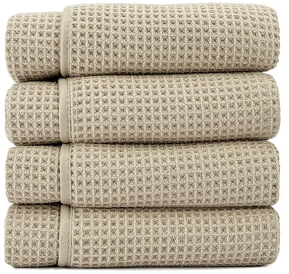 S&T INC. Aura Microfiber Waffle Bath Towels, 4 Pack, Quick-Dry, Ultra Absorbent, Lightweight Towels for Bathroom, 30 inches x 60 inches, 420GSM, Beige - color: Beige