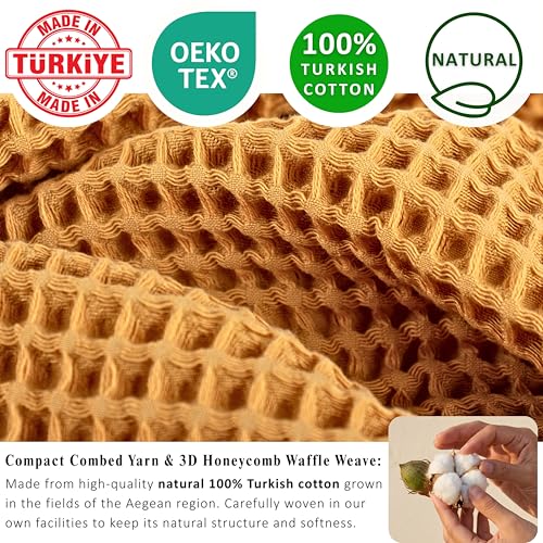 PÜSKÜL Natural 100% Turkish Cotton Waffle Bath Towels Set of 2-Piece | 32x63 Extra Large Absorbent Quick-Dry Lightweight Spa Towel | Luxury Sauna Accessories (Mustard Yellow Bath Towels - Pack of 2) - color: Mustrad Yellow