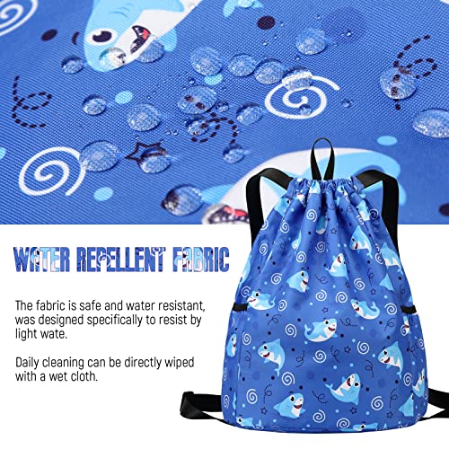 Drawstring Backpack for Kids - Coconut Tree Bags for Girls Mini Gym Dance Beach Swim Travel Bag With Two Water Bottle Holder Dark Blue Clinch Bag - color: Coconut Tree Dark Blue