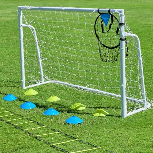 Soccer Goals for Backyard Soccer Goal 12x6 Big 10x6.5 8x6 6x4FT Soccer Goals for Youth Adults and Kids Large Metal 2" Goal Post with Agility Ladder and Target Net Soccer Cones Practice Equipment - style: 6×4 FT