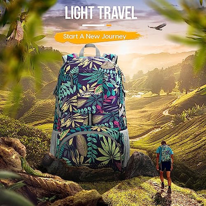 ZOMAKE Lightweight Packable Backpack 35L, Light Foldable Backpacks Water Resistant Collapsible Hiking Bag, Compact Folding Day Pack for Travel Camping(Mixed Color-Leaves) - color: Mixed Color-leaves