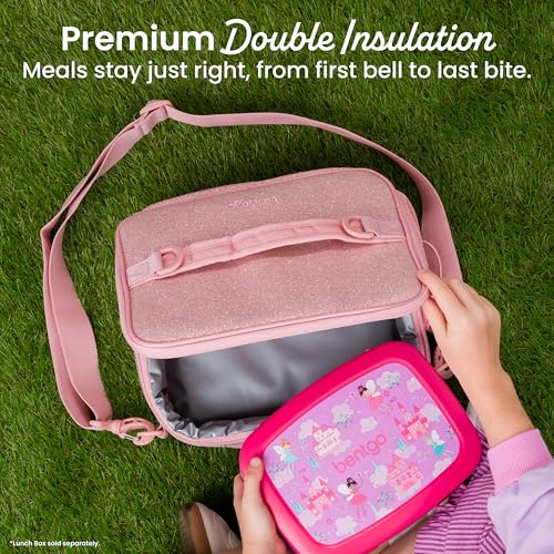 Bentgo Kids Lunch Bag - Double-Insulated, Reusable Lunch Bag for Kids 3+ with Adjustable Strap; Holds Lunch Box/Water Bottle/Snacks; Easy-Clean, Water-Resistant & Pockets (Glitter - Petal Pink) - color: Glitter Edition - Petal Pink