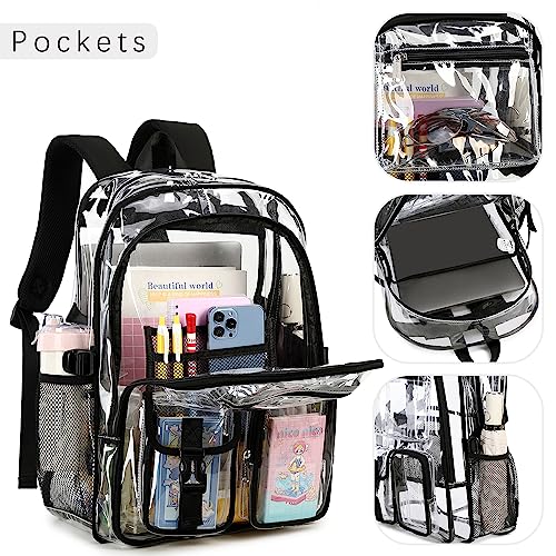 abshoo Large Clear Backpack For Girls Women School Bookbag Heavy Duty Transparent Backpack (Black) - color: Black