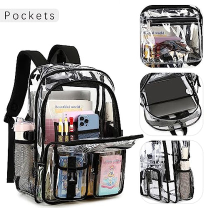 abshoo Large Clear Backpack For Girls Women School Bookbag Heavy Duty Transparent Backpack (Black) - color: Black