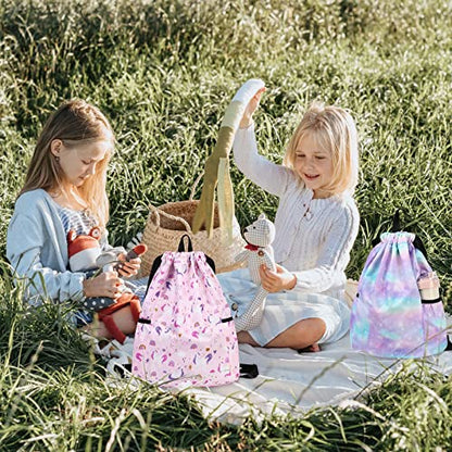 Kids drawstring bag swim Cloth storage bag for boys and girls sports beach camp backpack Galaxy Pink - color: Galaxy Pink