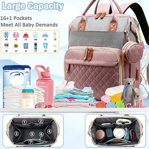 SHITIESHOU Diaper Bag Backpack Baby Bag, Baby Girl Boy Diaper Bag for Dad Mom with Pad, 16 Pockets, Pacifier Case, Large Diaper Bags Unisex for Travel(Pink Grey) - color: A Pink Grey