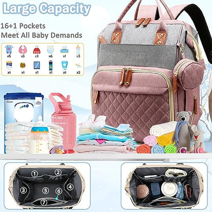 SHITIESHOU Diaper Bag Backpack Baby Bag, Baby Girl Boy Diaper Bag for Dad Mom with Pad, 16 Pockets, Pacifier Case, Large Diaper Bags Unisex for Travel(Pink Grey) - color: A Pink Grey