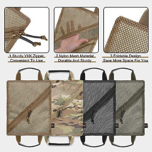 PETAC GEAR Tactical Storage Mesh Pouch Set,Insert Modular Utility Admin Pockets,Travel Organizer EDC Bag - color: Coyote Brown