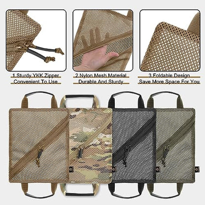 PETAC GEAR Tactical Storage Mesh Pouch Set,Insert Modular Utility Admin Pockets,Travel Organizer EDC Bag - color: Coyote Brown