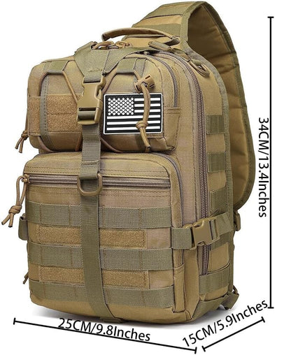 Tactical Sling Pack Big Crossbody Backpack Over Shoulder Bag Military for Men Hiking Outdoor Sport Gym - color: Brown Tan