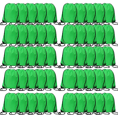CODOBON 50 Pcs Drawstring Bags, Bulk Draw String Backpack, Cinch Polyester Bag for Gym Sport, Green - color: Green