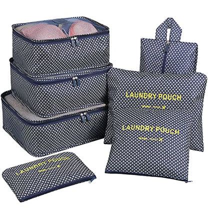 Mossio 7 Set Packing Cubes with Shoe Bag - Travel Carry On Luggage Organizer - color: Navy Star