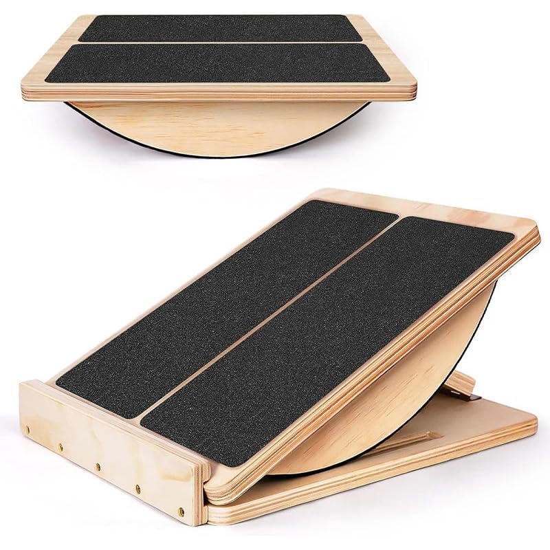 6-Angle Slant Board & Balance Board, 2-in-1 Wooden Mobility Board, Adjustable 40° Incline Stretch Board with Non-Slip Surface, Calf Stretcher and Ankle Balance Board for Adults, Squats, Stability Workouts - color: Standard